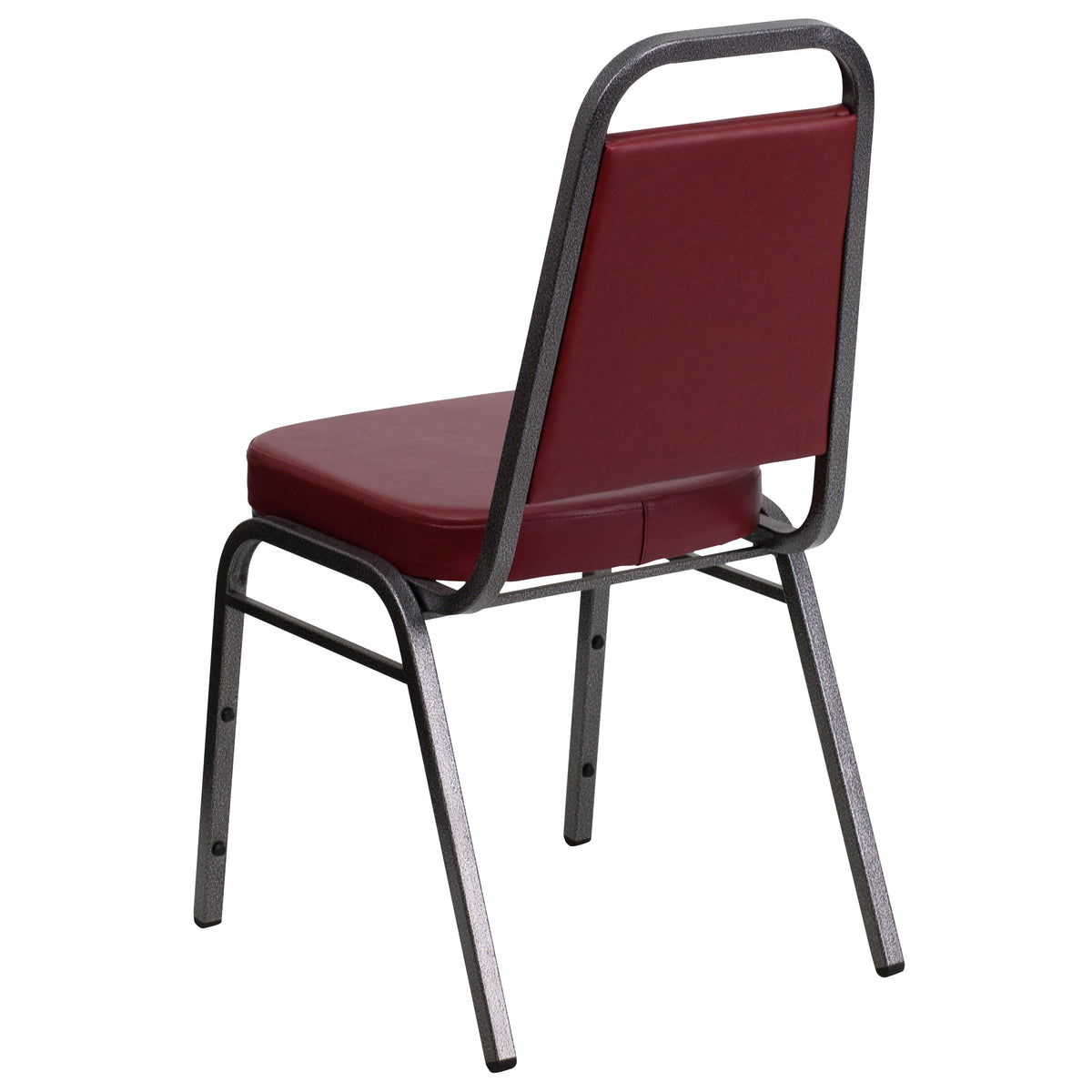 Burgundy Vinyl/Silver Vein Frame |#| Trapezoidal Back Stacking Banquet Chair in Burgundy Vinyl with 2.5inch Thick Seat