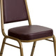 Brown Vinyl/Gold Frame |#| Trapezoidal Back Stacking Banquet Chair in Brown Vinyl - Gold Frame