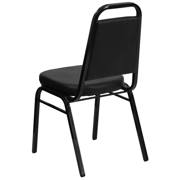 Black Vinyl/Black Frame |#| Trapezoidal Back Stacking Banquet Chair in Black Vinyl with 2.5inch Thick Seat