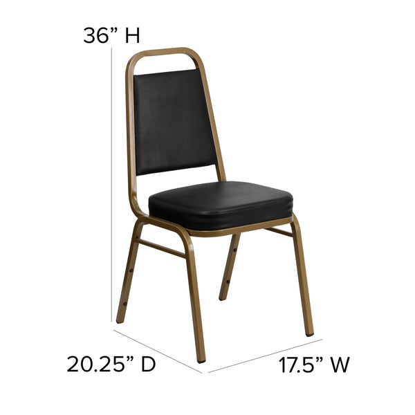 Black Vinyl/Gold Frame |#| Trapezoidal Back Stacking Banquet Chair in Black Vinyl - Gold Frame