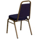 Navy Patterned Fabric/Gold Frame |#| Trapezoidal Back Stacking Banquet Chair in Navy Patterned Fabric - Gold Frame