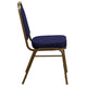 Navy Patterned Fabric/Gold Frame |#| Trapezoidal Back Stacking Banquet Chair in Navy Patterned Fabric - Gold Frame