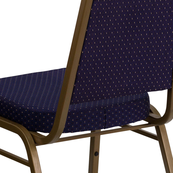 Navy Patterned Fabric/Gold Frame |#| Trapezoidal Back Stacking Banquet Chair in Navy Patterned Fabric - Gold Frame