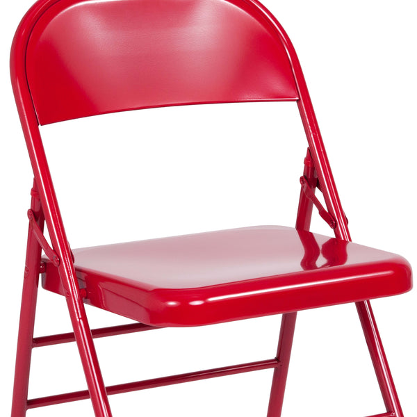 Red |#| Triple Braced & Double Hinged Red Metal Folding Chair - Commercial Chair