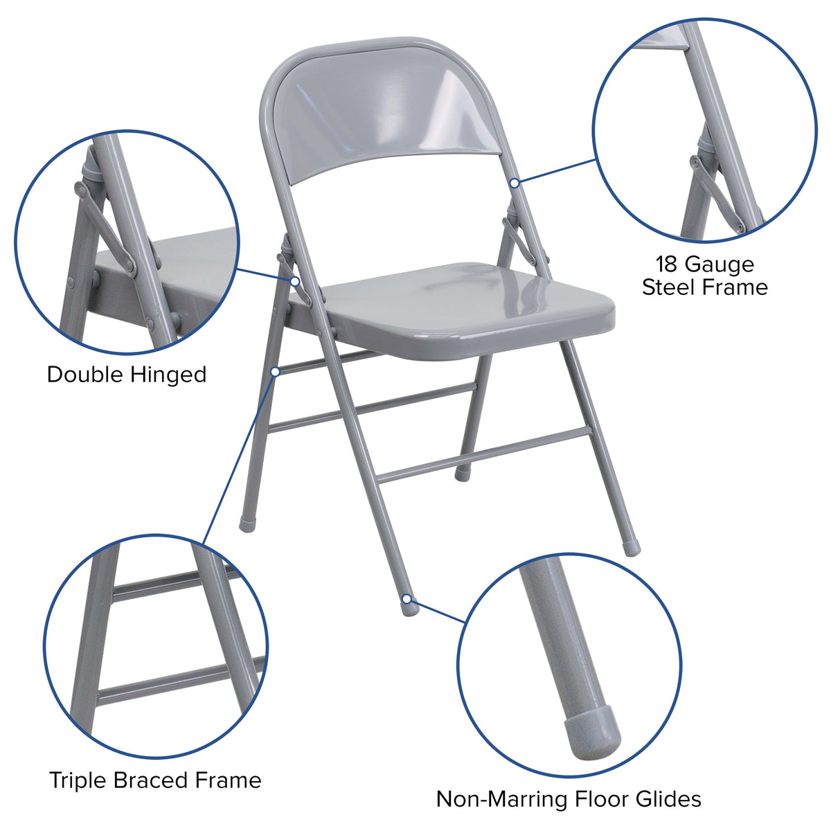 Gray |#| Triple Braced & Double Hinged Gray Metal Folding Chair - Commercial Chair