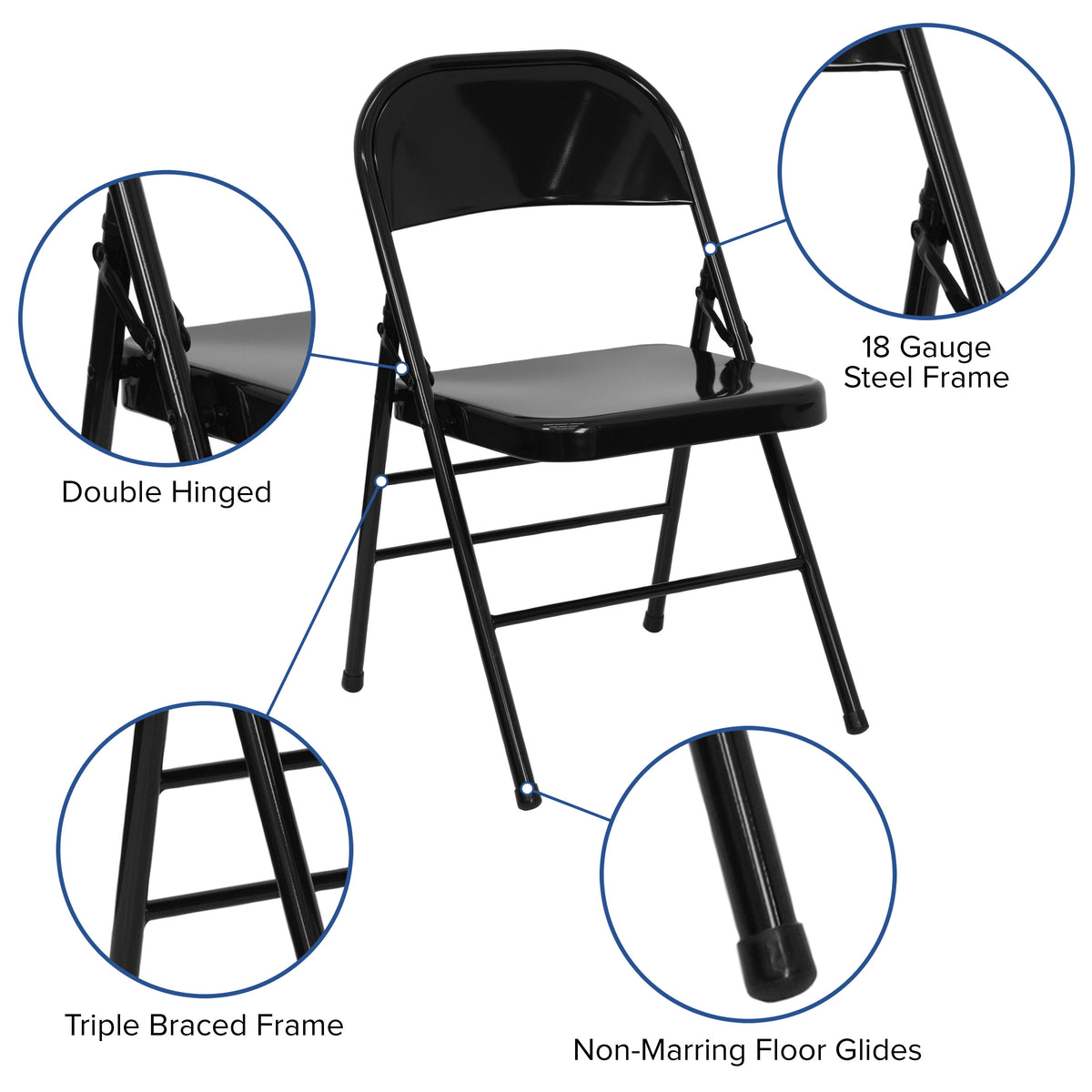 Black |#| Triple Braced & Double Hinged Black Metal Folding Chair - Commercial Chair