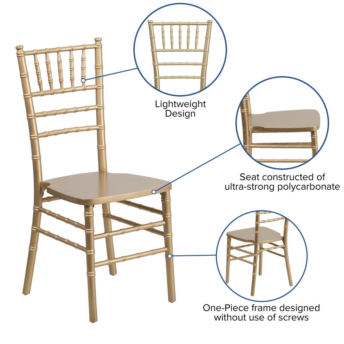 Gold |#| 1100lb. Capacity Gold Wood Stackable Chiavari Event Chair