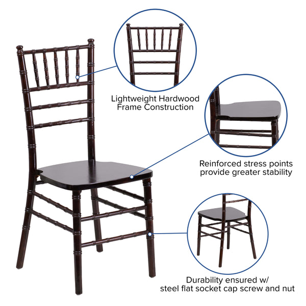 Walnut |#| 1100lb. Capacity Walnut Wood Stackable Chiavari Event Chair