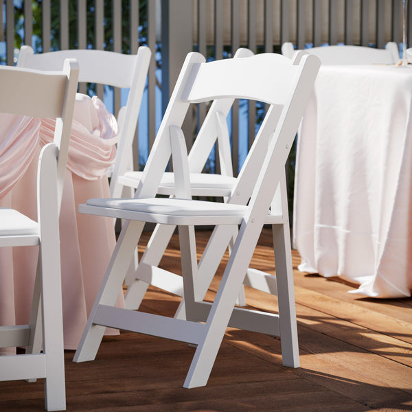 White |#| White Wood Folding Chair with Detachable Vinyl Padded Seat