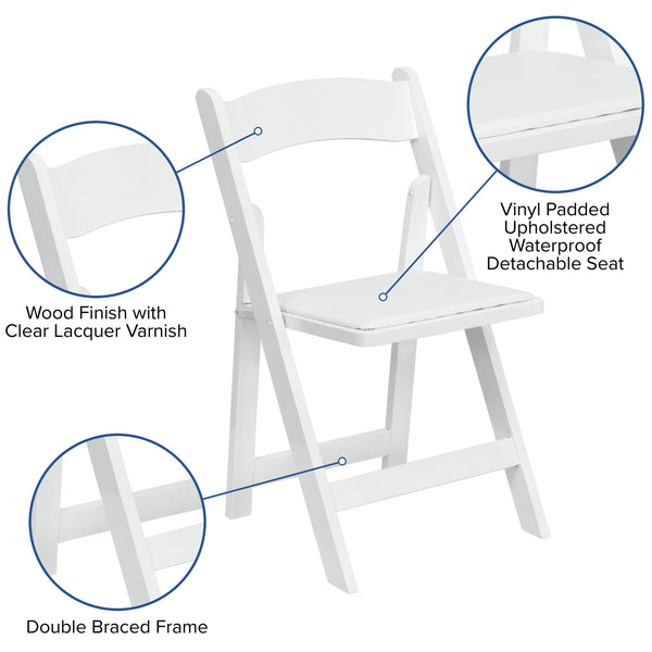 White |#| White Wood Folding Chair with Detachable Vinyl Padded Seat