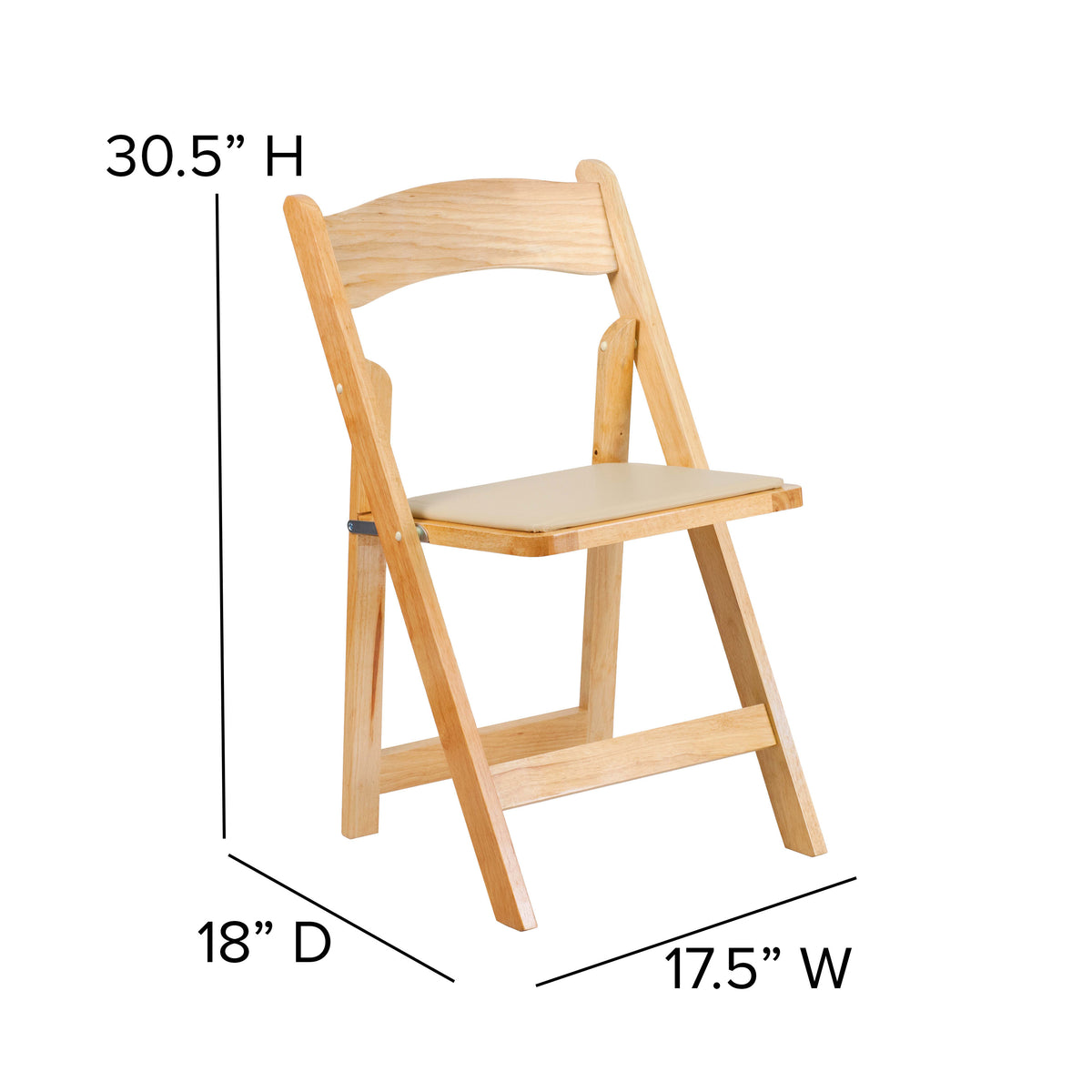 Natural |#| Natural Wood Folding Chair with Vinyl Padded Seat