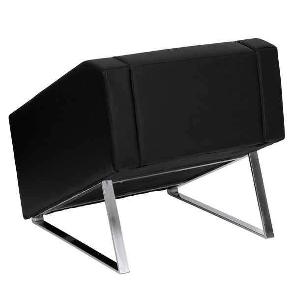 Black |#| Black LeatherSoft Lounge Chair with Triangular Shaped Base