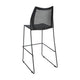 Black Plastic/Black Frame |#| Stackable Sled Base Barstool with Vented Back and Integrated Footrest in Black