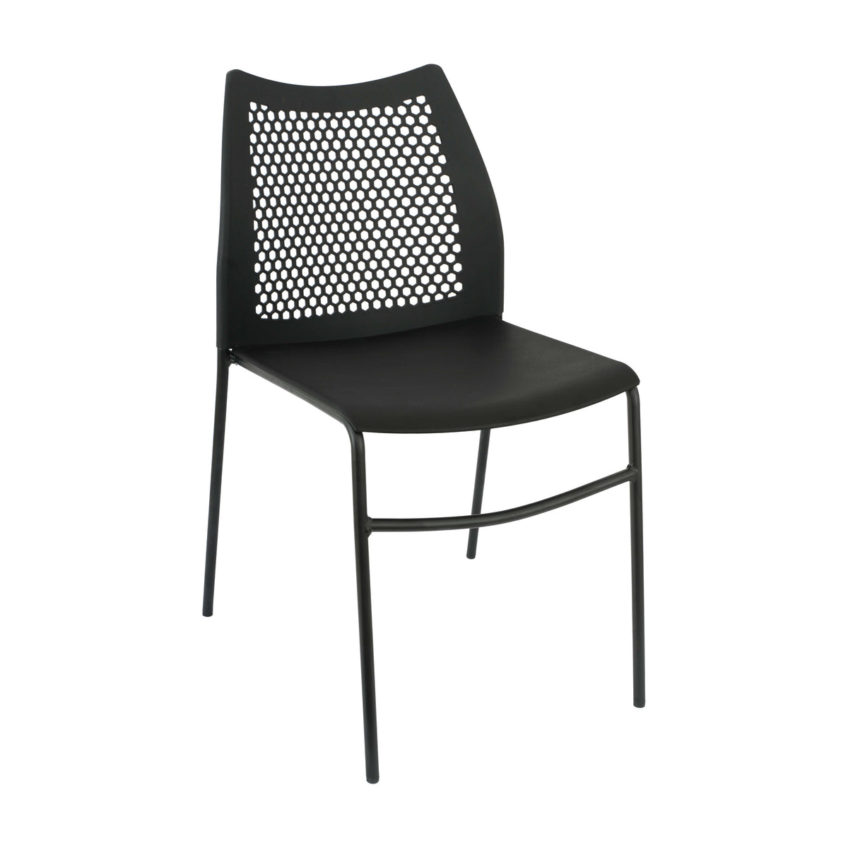 Black Plastic/Black Frame |#| Stackable Chair with Vented Back and Waterfall Seat in Black