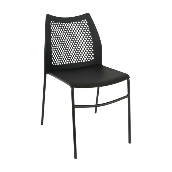 Black Plastic/Black Frame |#| Stackable Chair with Vented Back and Waterfall Seat in Black