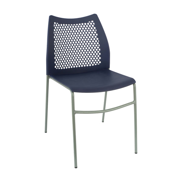 Navy Plastic/Gray Frame |#| Stackable Chair with Vented Back and Waterfall Seat in Black