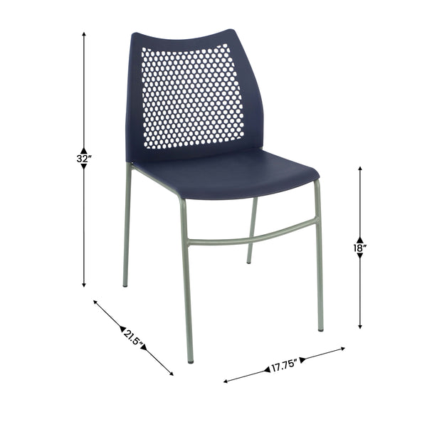 Navy Plastic/Gray Frame |#| Stackable Chair with Vented Back and Waterfall Seat in Black
