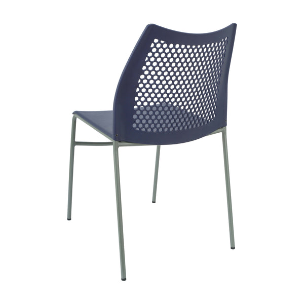 Navy Plastic/Gray Frame |#| Stackable Chair with Vented Back and Waterfall Seat in Black