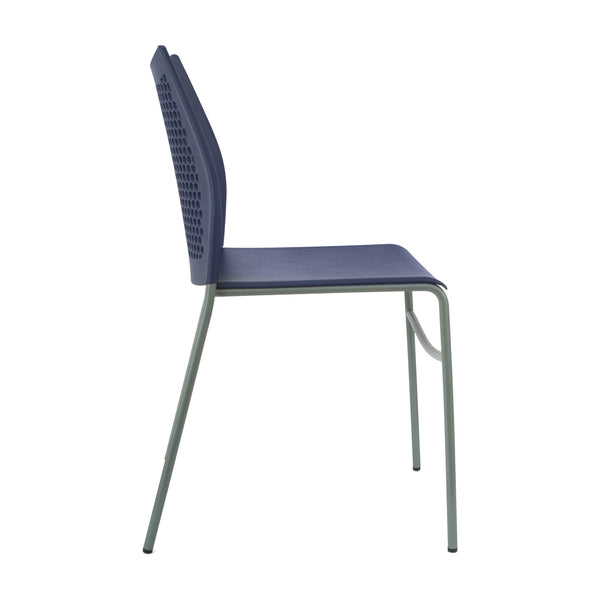 Navy Plastic/Gray Frame |#| Stackable Chair with Vented Back and Waterfall Seat in Black