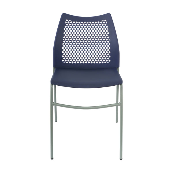 Navy Plastic/Gray Frame |#| Stackable Chair with Vented Back and Waterfall Seat in Black