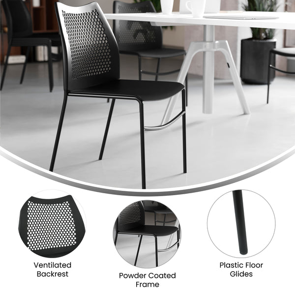 Black Plastic/Black Frame |#| Stackable Chair with Vented Back and Waterfall Seat in Black