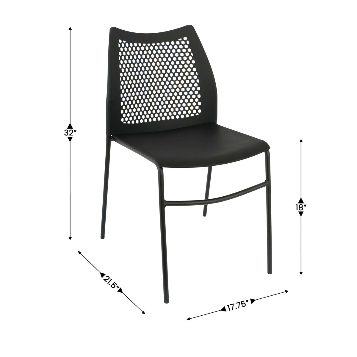 Black Plastic/Black Frame |#| Stackable Chair with Vented Back and Waterfall Seat in Black