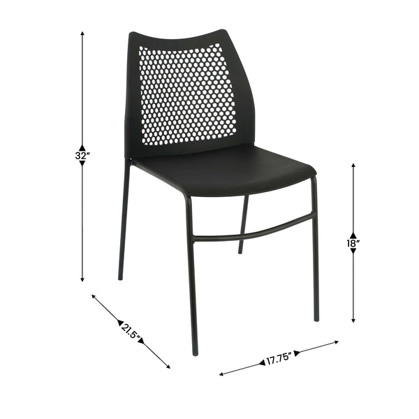 Black Plastic/Black Frame |#| Stackable Chair with Vented Back and Waterfall Seat in Black