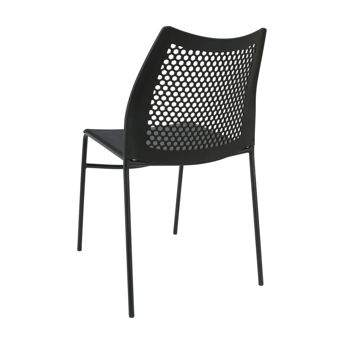 Black Plastic/Black Frame |#| Stackable Chair with Vented Back and Waterfall Seat in Black