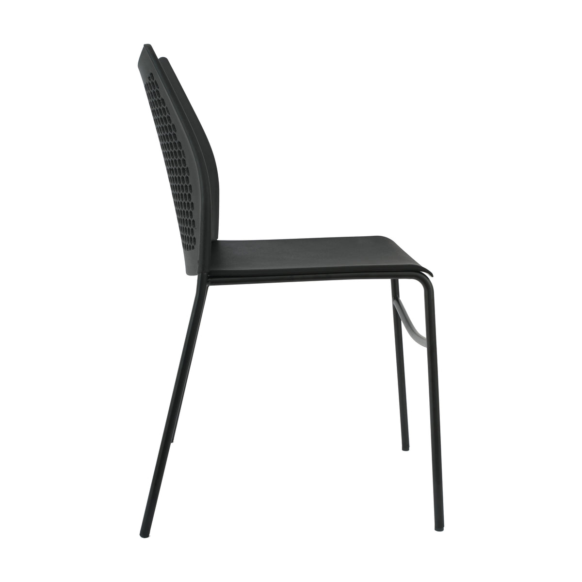 Black Plastic/Black Frame |#| Stackable Chair with Vented Back and Waterfall Seat in Black