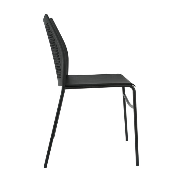 Black Plastic/Black Frame |#| Stackable Chair with Vented Back and Waterfall Seat in Black