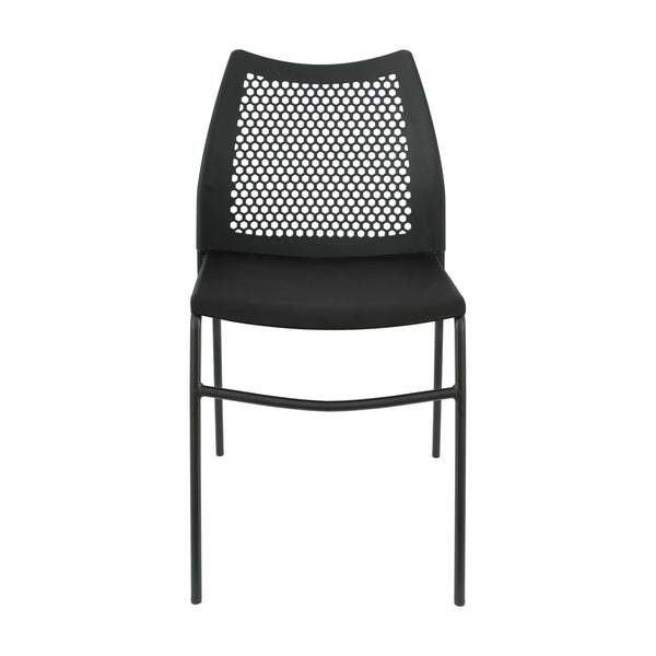 Black Plastic/Black Frame |#| Stackable Chair with Vented Back and Waterfall Seat in Black