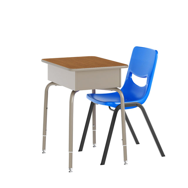 HERCULES Student Desk with Open Front Metal Book Box, Desktop, and Frame and Heavy-Duty Flex Comfort Classroom Stack Chair - View 1
