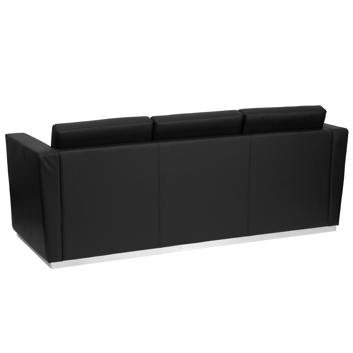 Contemporary Black LeatherSoft Sofa with Stainless Steel Recessed Base