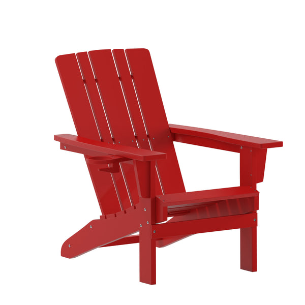 Red |#| Commercial Grade All-Weather Adirondack Chair with Swiveling Cupholder - Red