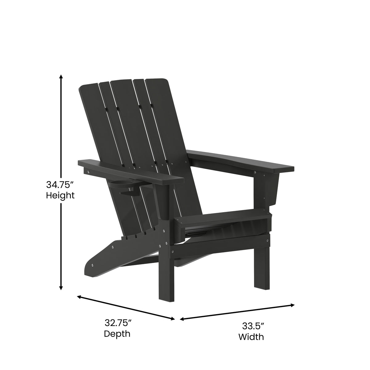 Black |#| Commercial Grade All-Weather Adirondack Chair with Swiveling Cupholder - Black