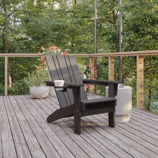 Gray |#| Commercial Grade All-Weather Adirondack Chair with Swiveling Cupholder - Gray