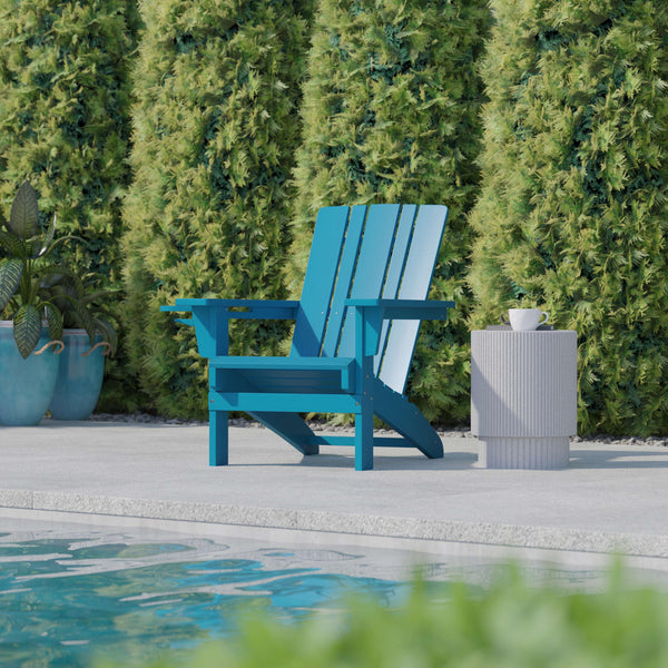 Blue |#| Commercial Grade All-Weather Adirondack Chair with Swiveling Cupholder - Blue