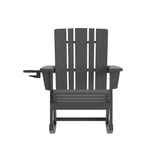Gray |#| Commercial All-Weather Rocking Adirondack Chair with Swiveling Cupholder - Gray
