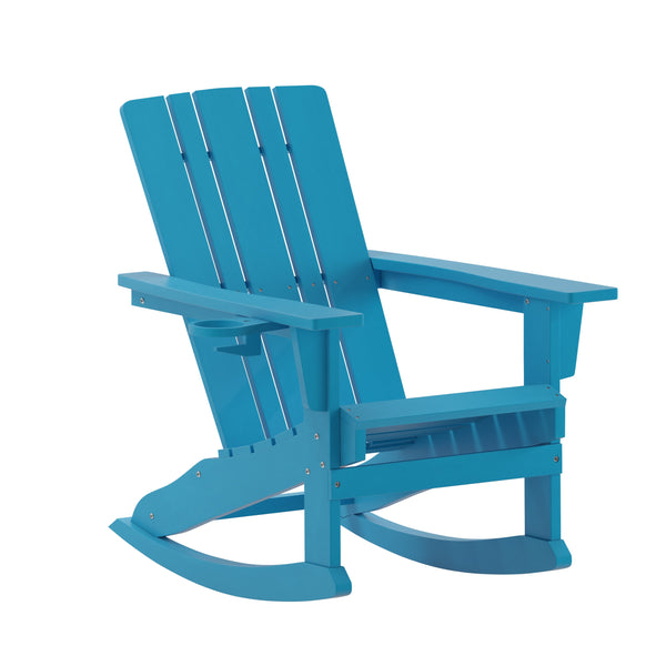 Blue |#| Commercial All-Weather Rocking Adirondack Chair with Swiveling Cupholder - Blue