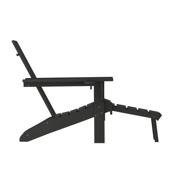 Black |#| Commercial All-Weather Adirondack Chair with Pullout Ottoman & Cupholder - Black