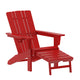 Red |#| Commercial All-Weather Adirondack Chair with Pullout Ottoman & Cupholder - Red