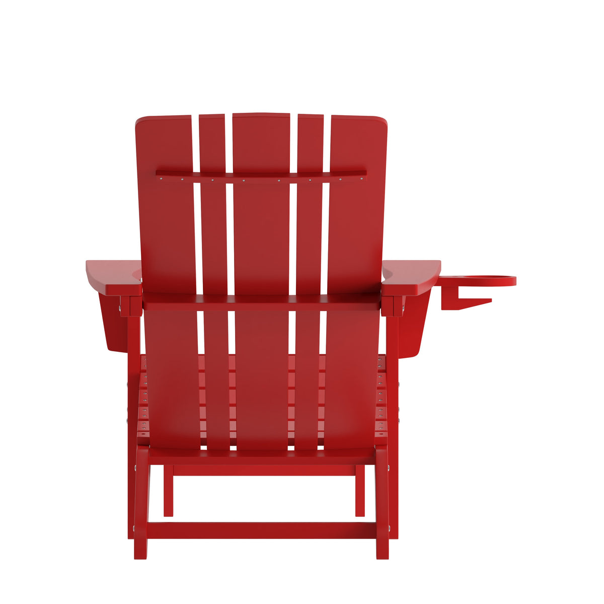 Red |#| Commercial All-Weather Adirondack Chair with Pullout Ottoman & Cupholder - Red