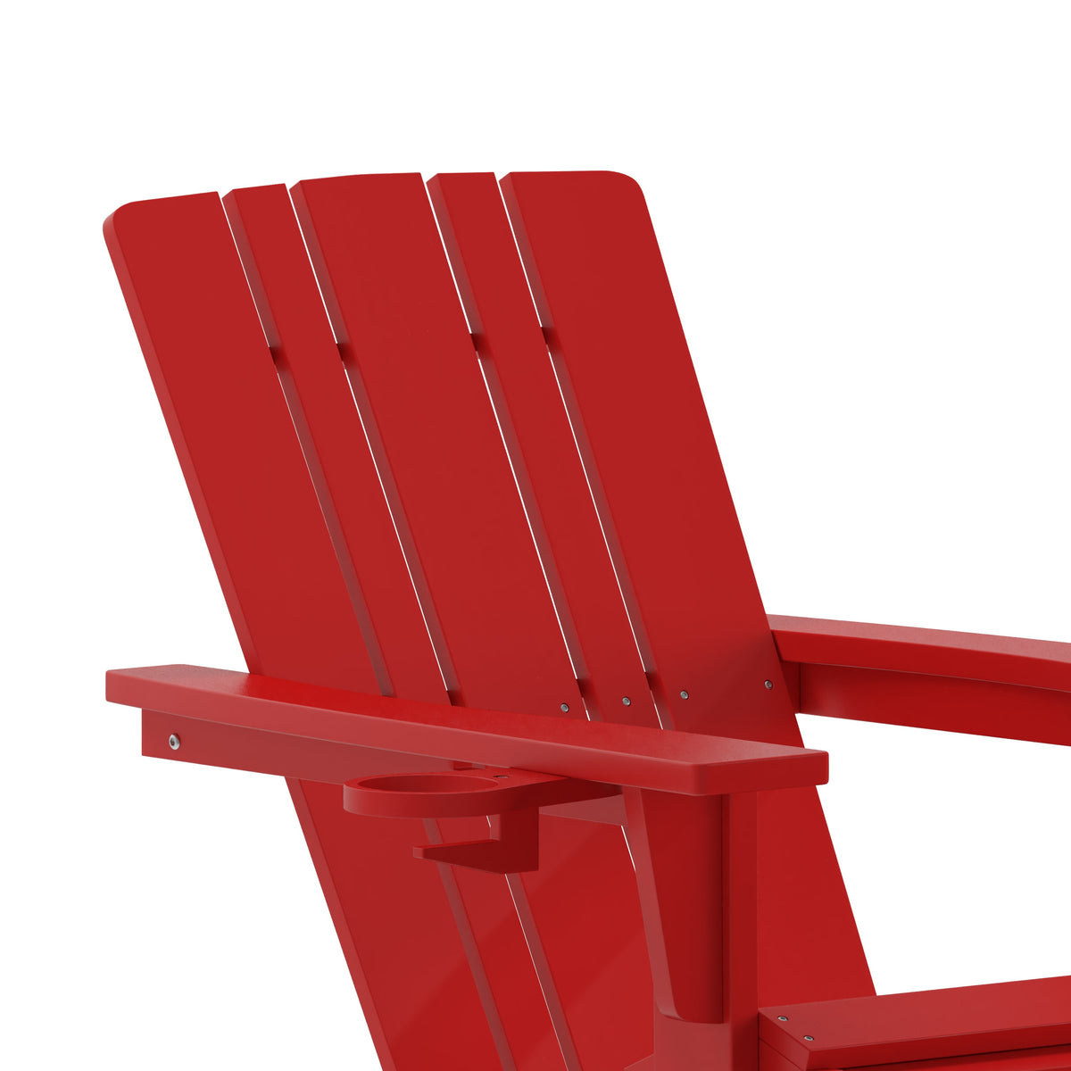 Red |#| Commercial All-Weather Adirondack Chair with Pullout Ottoman & Cupholder - Red