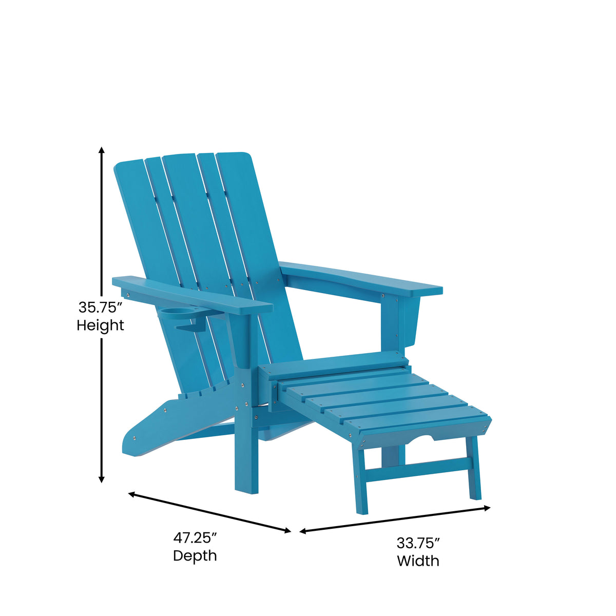 Blue |#| Commercial All-Weather Adirondack Chair with Pullout Ottoman & Cupholder - Blue