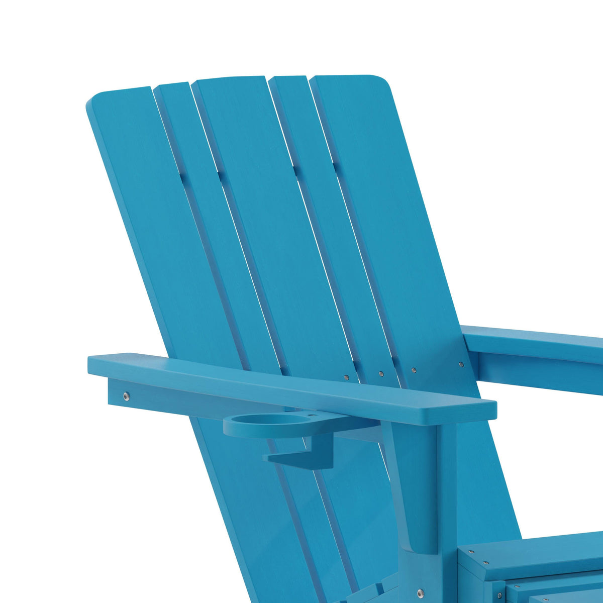 Blue |#| Commercial All-Weather Adirondack Chair with Pullout Ottoman & Cupholder - Blue