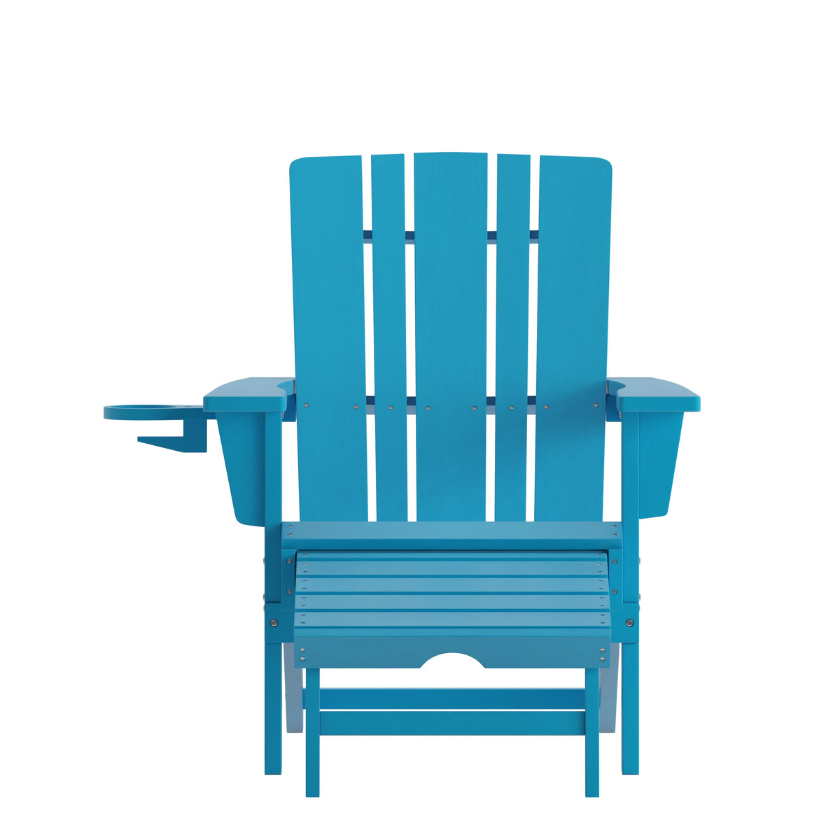 Blue |#| Commercial All-Weather Adirondack Chair with Pullout Ottoman & Cupholder - Blue