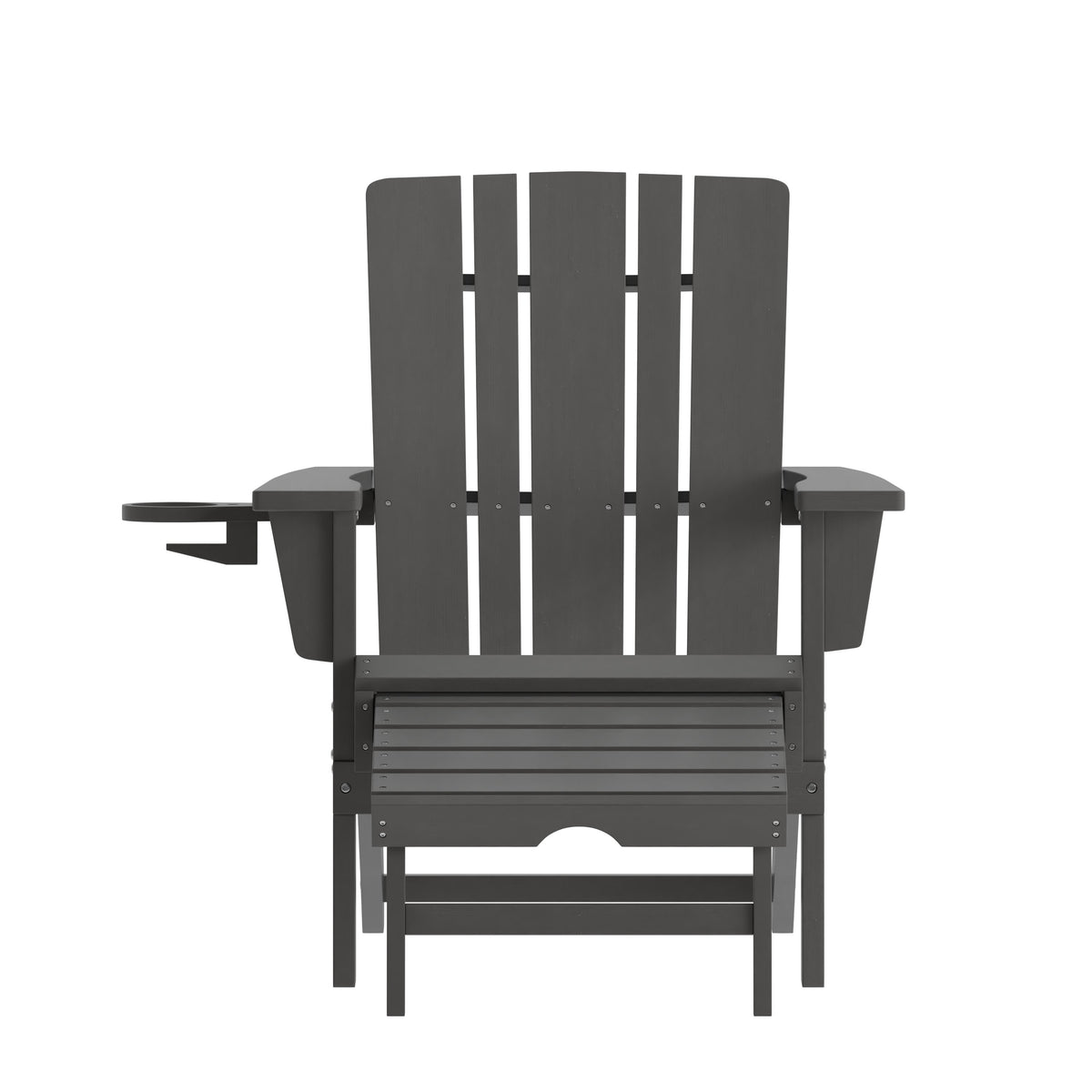 Gray |#| Commercial All-Weather Adirondack Chair with Pullout Ottoman & Cupholder - Gray