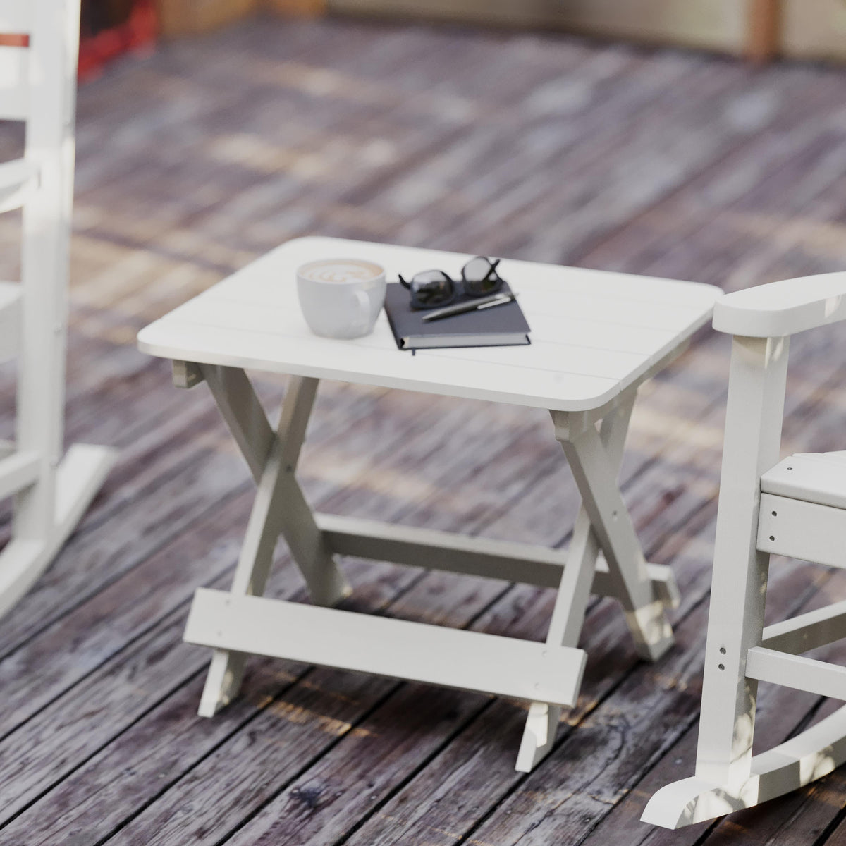 White |#| Commercial Grade All-Weather Portable Folding Adirondack Side Table - White