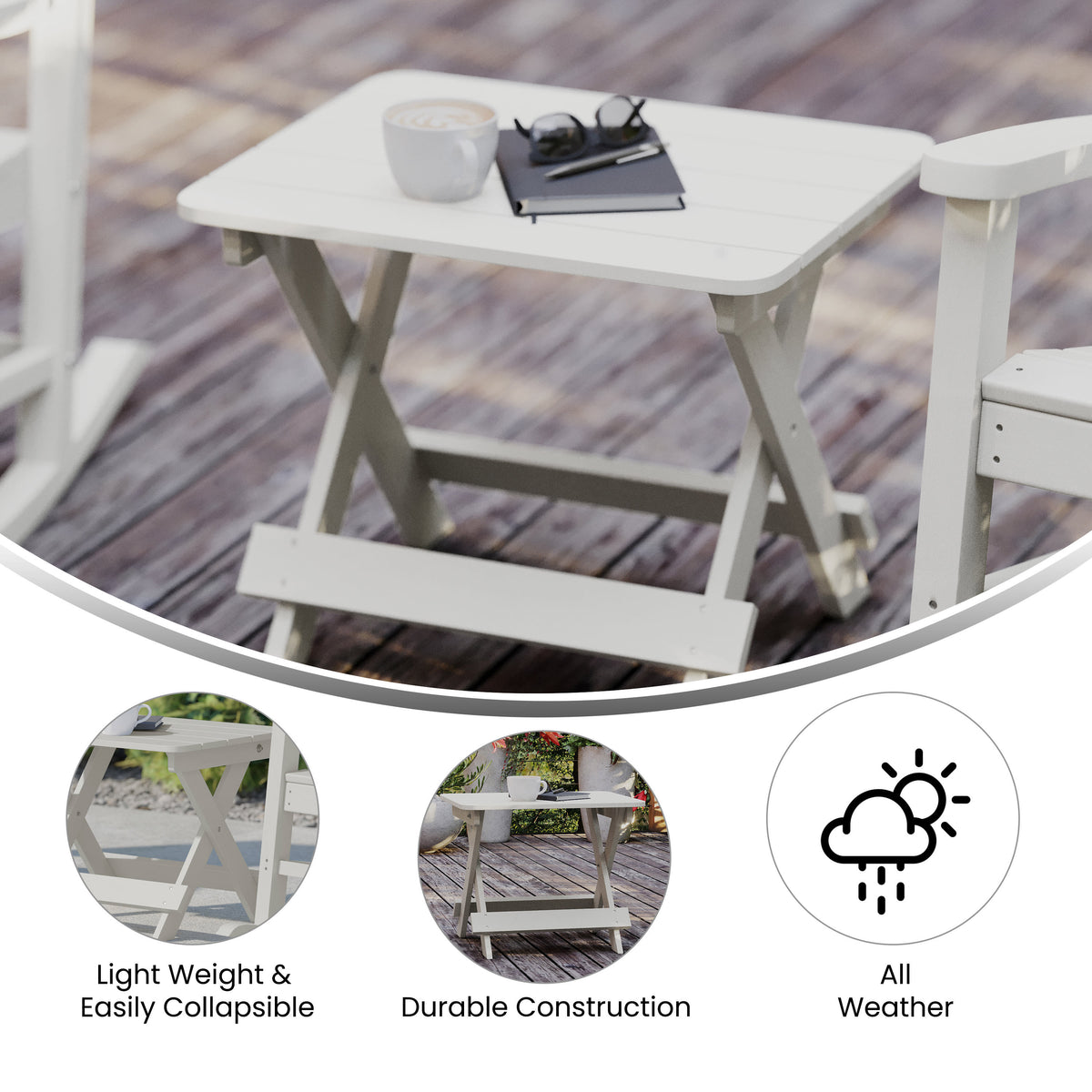 White |#| Commercial Grade All-Weather Portable Folding Adirondack Side Table - White