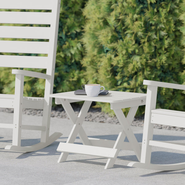 White |#| Commercial Grade All-Weather Portable Folding Adirondack Side Table - White